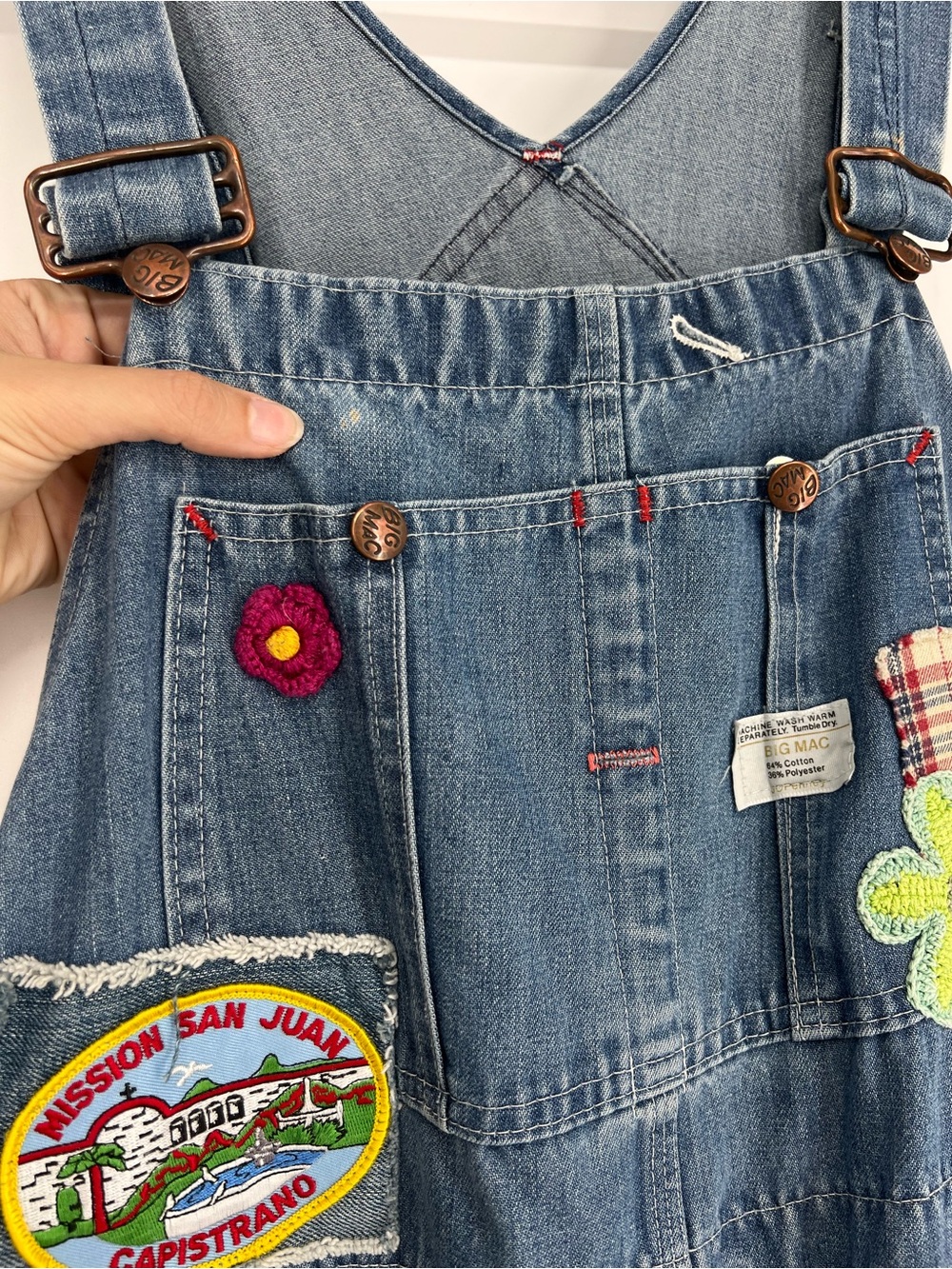 Riley Vintage Eclectic Patchwork Straight Leg Denim Jumpsuit Denim Overalls 1X - Picture 12 of 15